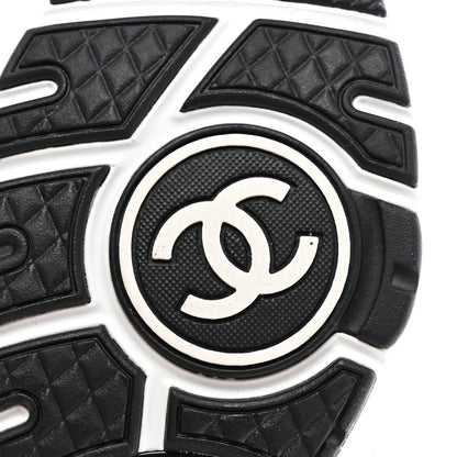 Chanel Knit Fabric Suede Calfskin Womens CC Sneakers 37 Grey Black 6 of 9