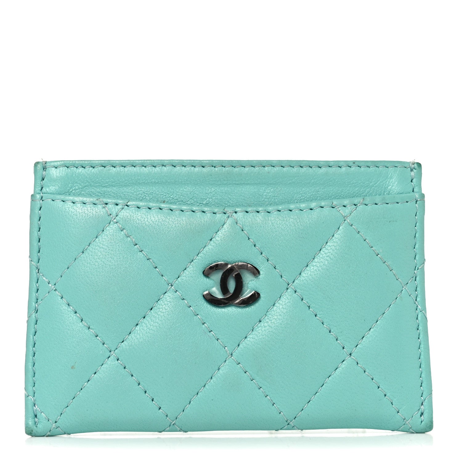 Chanel Lambskin Quilted Card Holder Turquoise 1 of 9