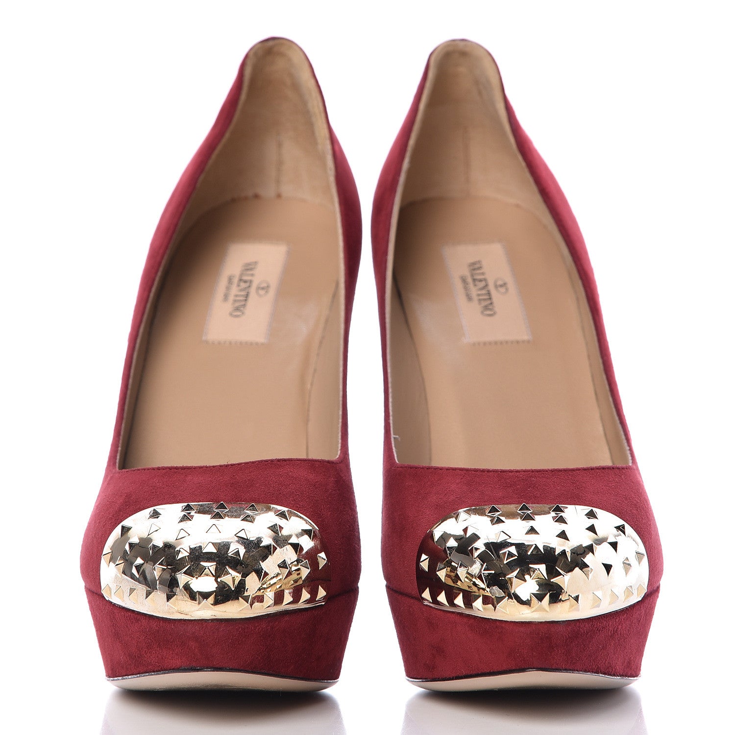 Valentino Garavani Suede Rockstud Cap Toe Platform Pumps 40 Red Gold 2 of 20