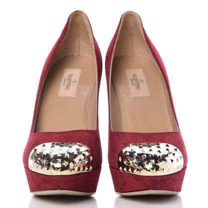 Valentino Garavani Suede Rockstud Cap Toe Platform Pumps 40 Red Gold 2 of 20