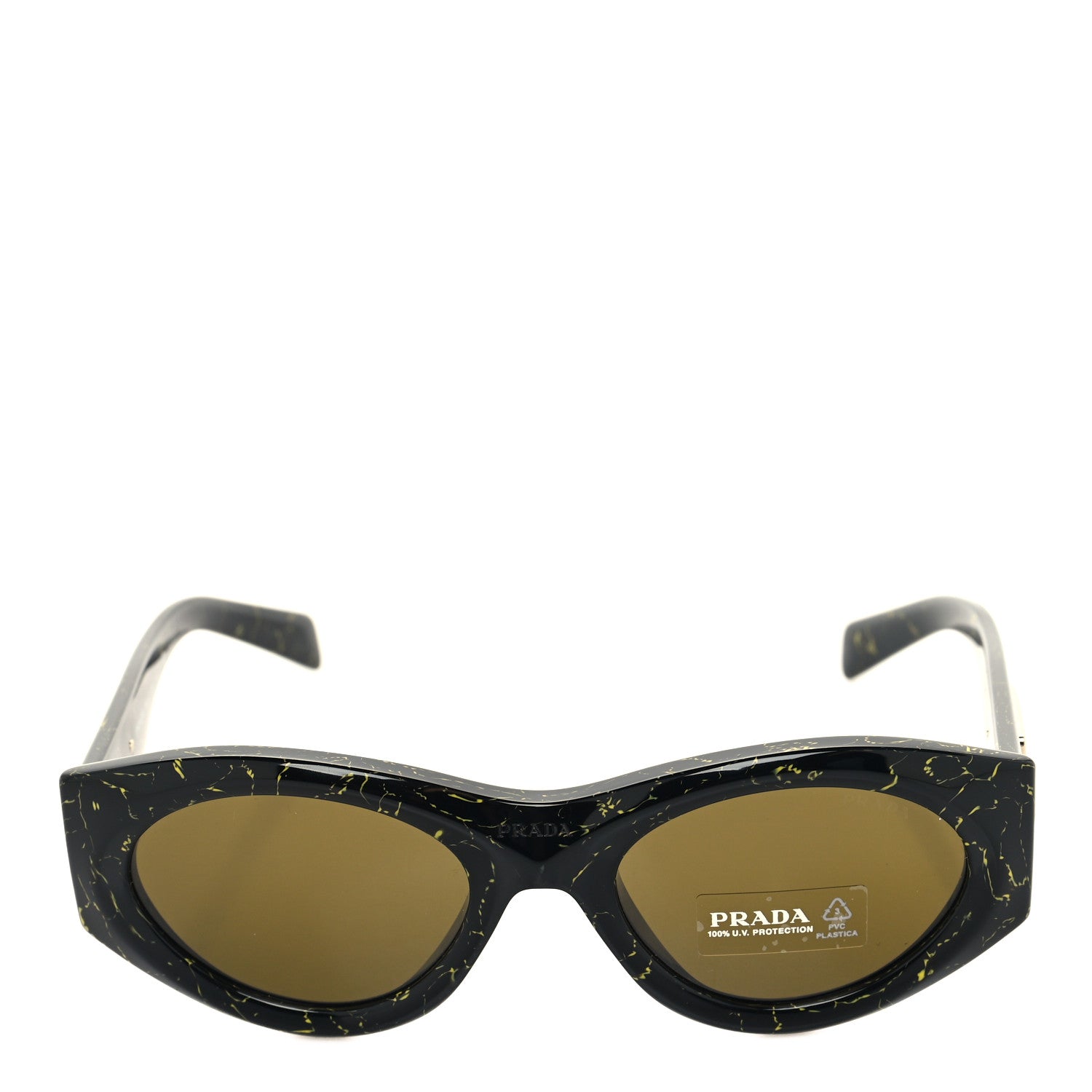 Prada Acetate Oval Symbole Sunglasses SPR 20Z Black Green Marble 2 of 7