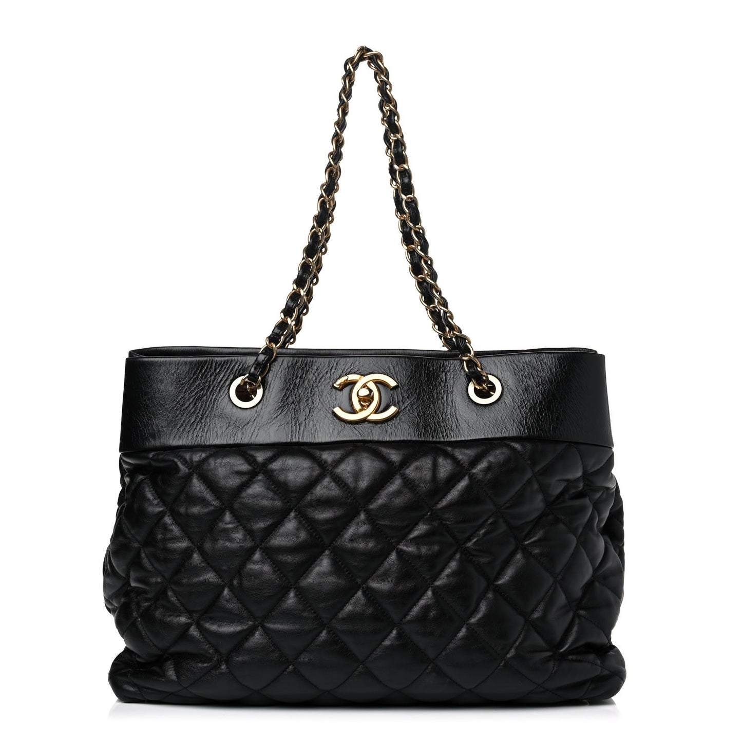 Calfskin Quilted Large Soft Elegance Tote Black