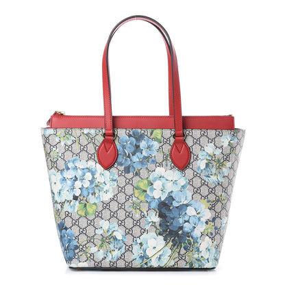 Gucci GG Supreme Monogram Blooms Medium Zippered Bucket Tote Beige Blue Navy Hibiscus Red 1 of 10