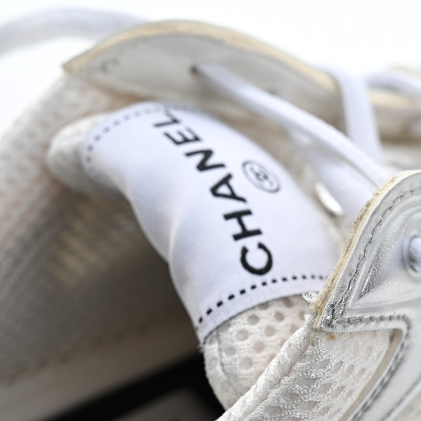 Fabric Laminated Calfskin Stretch CC Sneakers 37 White Silver