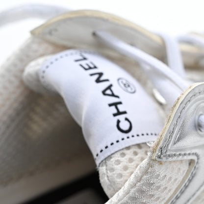 Chanel Fabric Laminated Calfskin Stretch CC Sneakers 37 White Silver 10 of 17