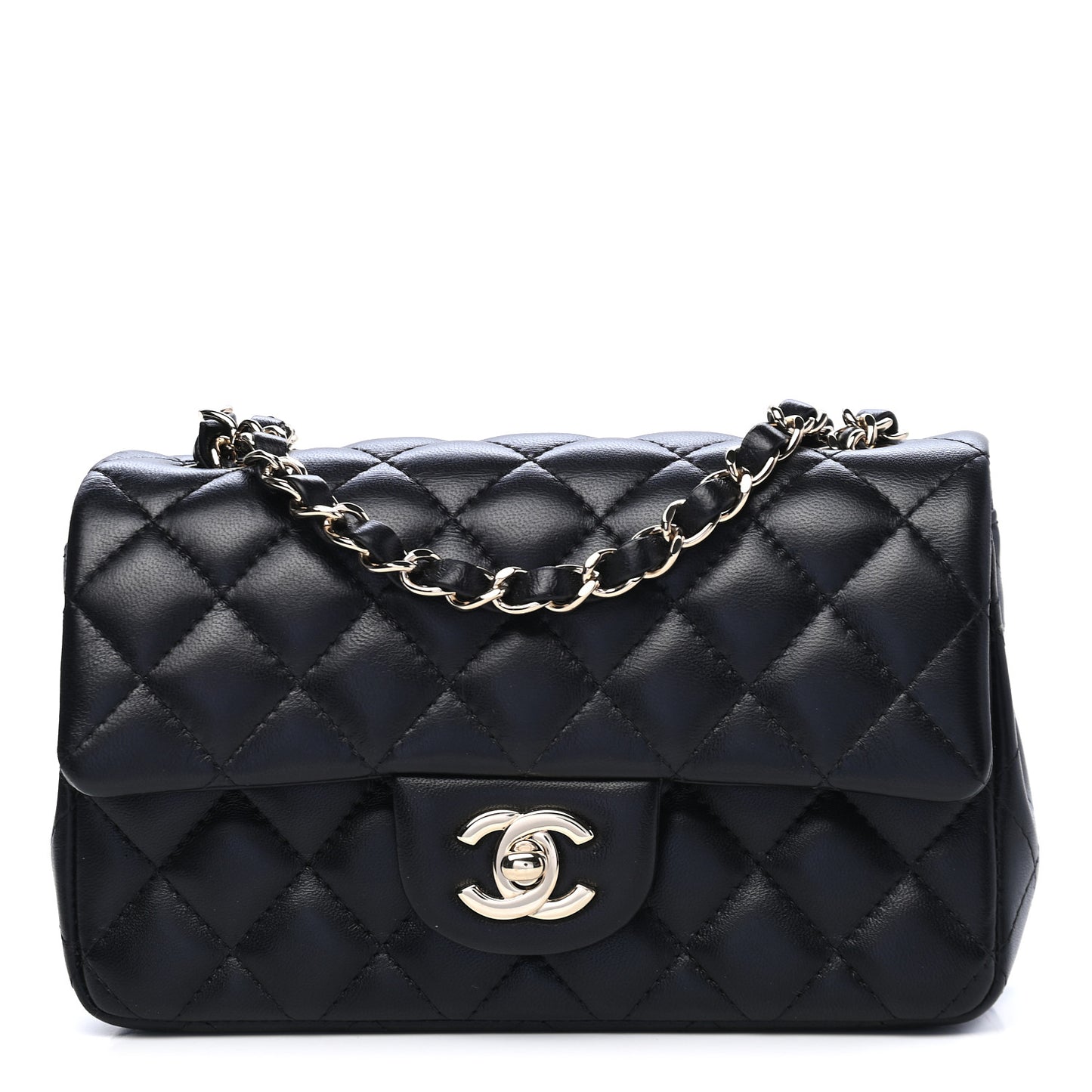 Lambskin Quilted Mini Rectangular Flap Black