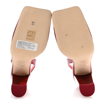 Chanel Lambskin Laminated Calfskin Cap Toe CC Slingback Pumps 37.5 Red Ivory 6 of 10