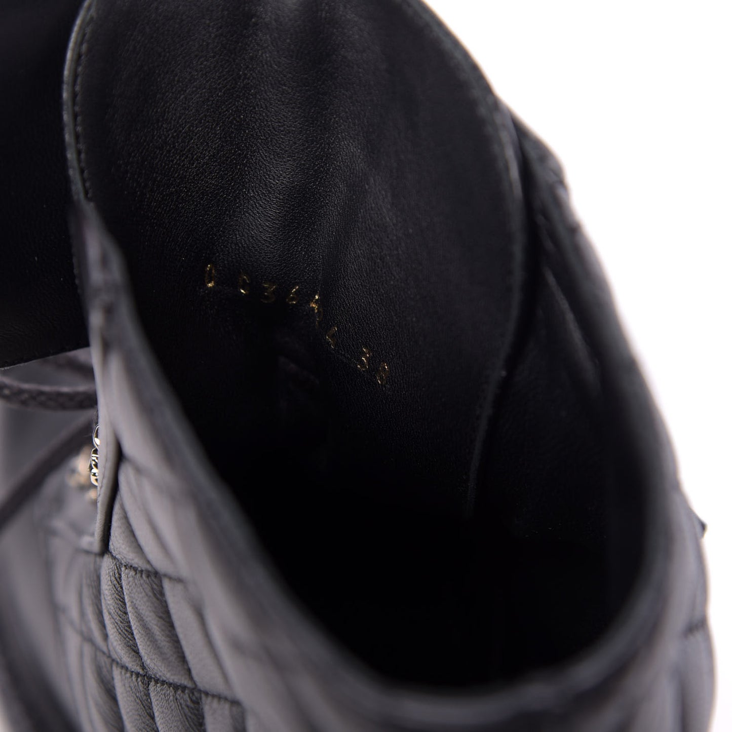Shiny Lambskin Quilted Lace Up Combat Boots 38 Black
