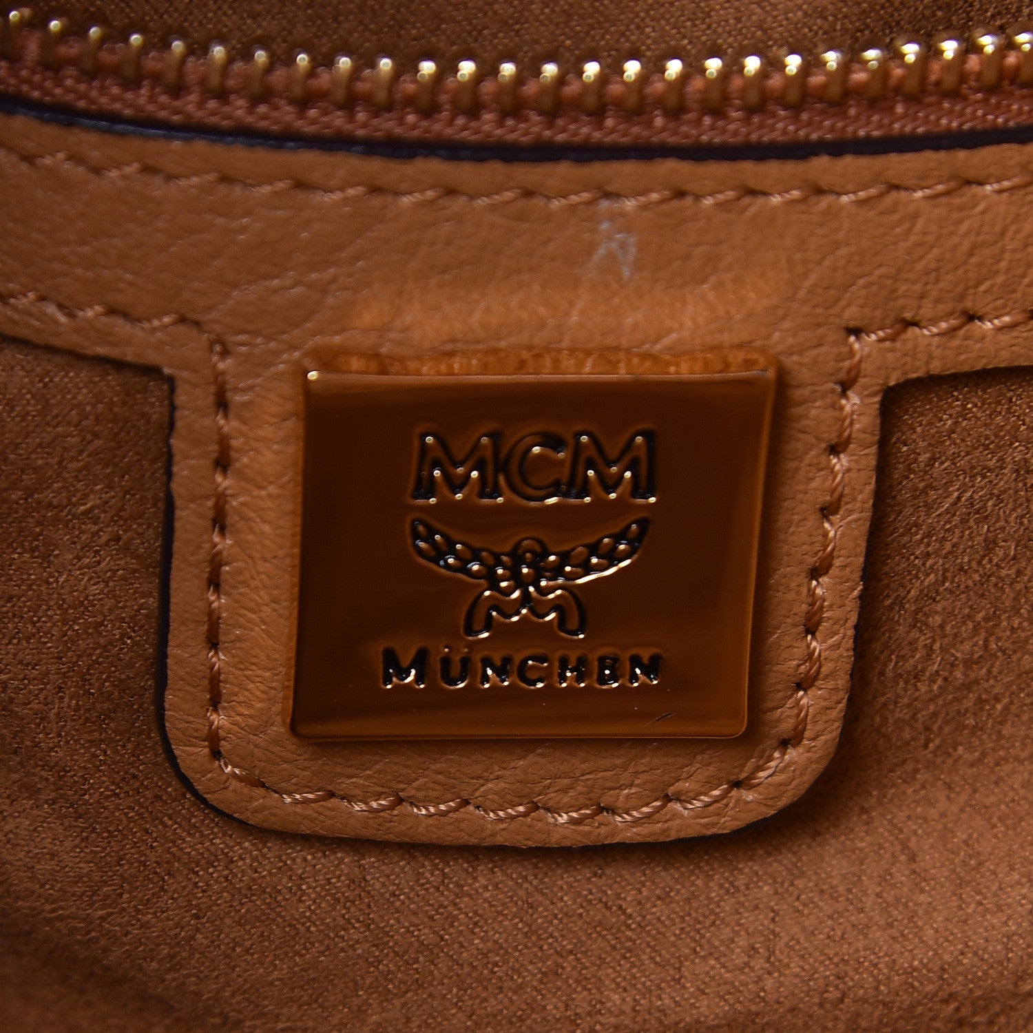 MCM Visetos Studded Small Drawstring Shopper Cognac 7 of 16