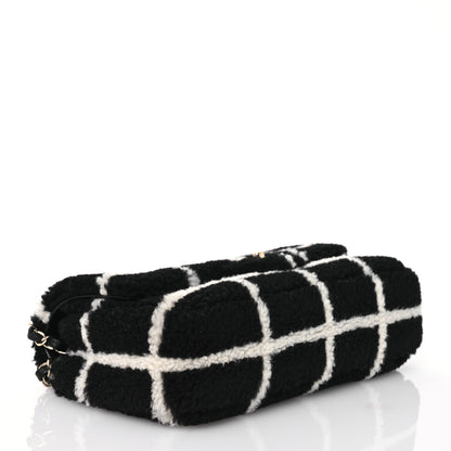 Chanel Shearling Lambskin Large Fluffy Tartan Single Flap Black White 4 of 13
