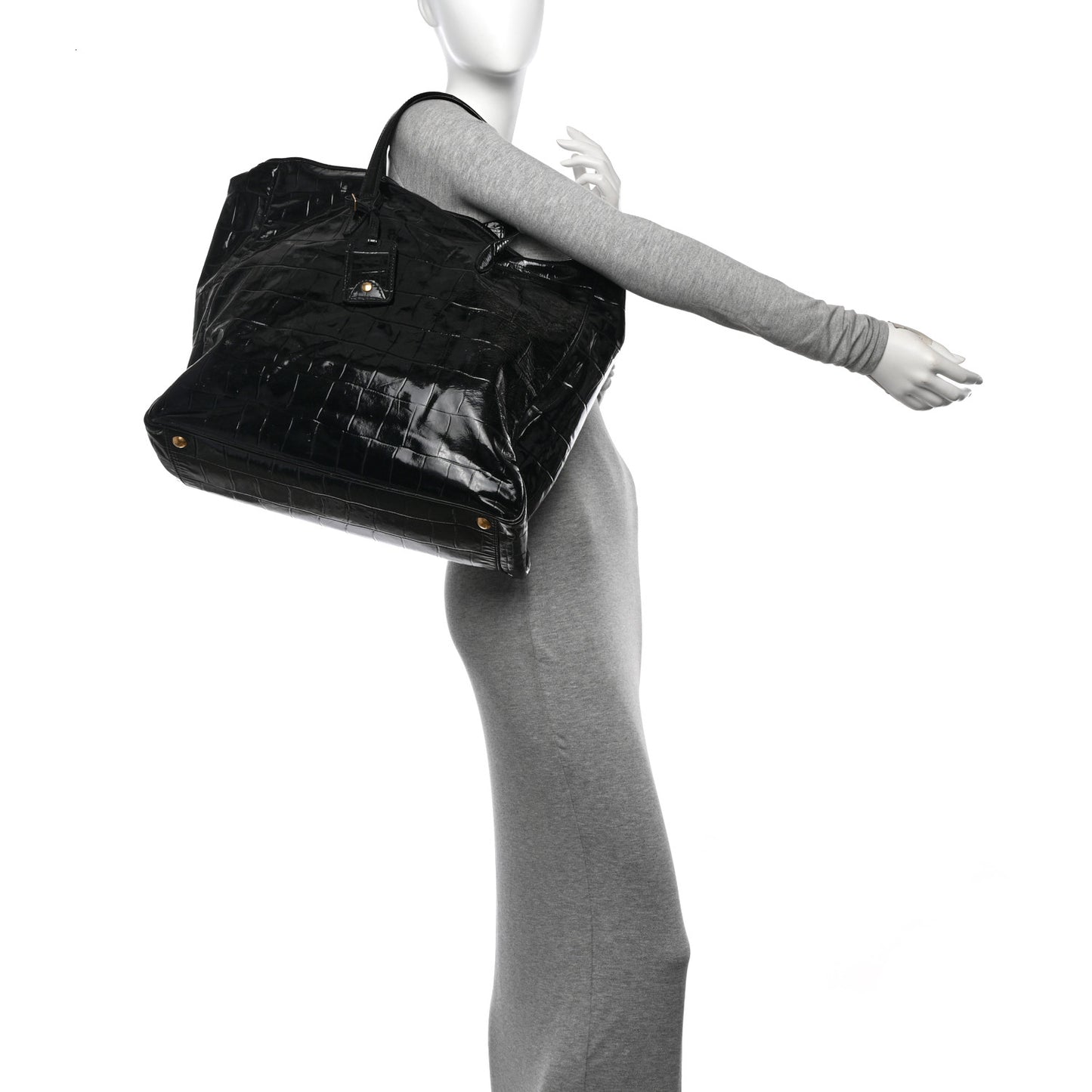 Patent Crocodile Embossed Raspail Tote Black