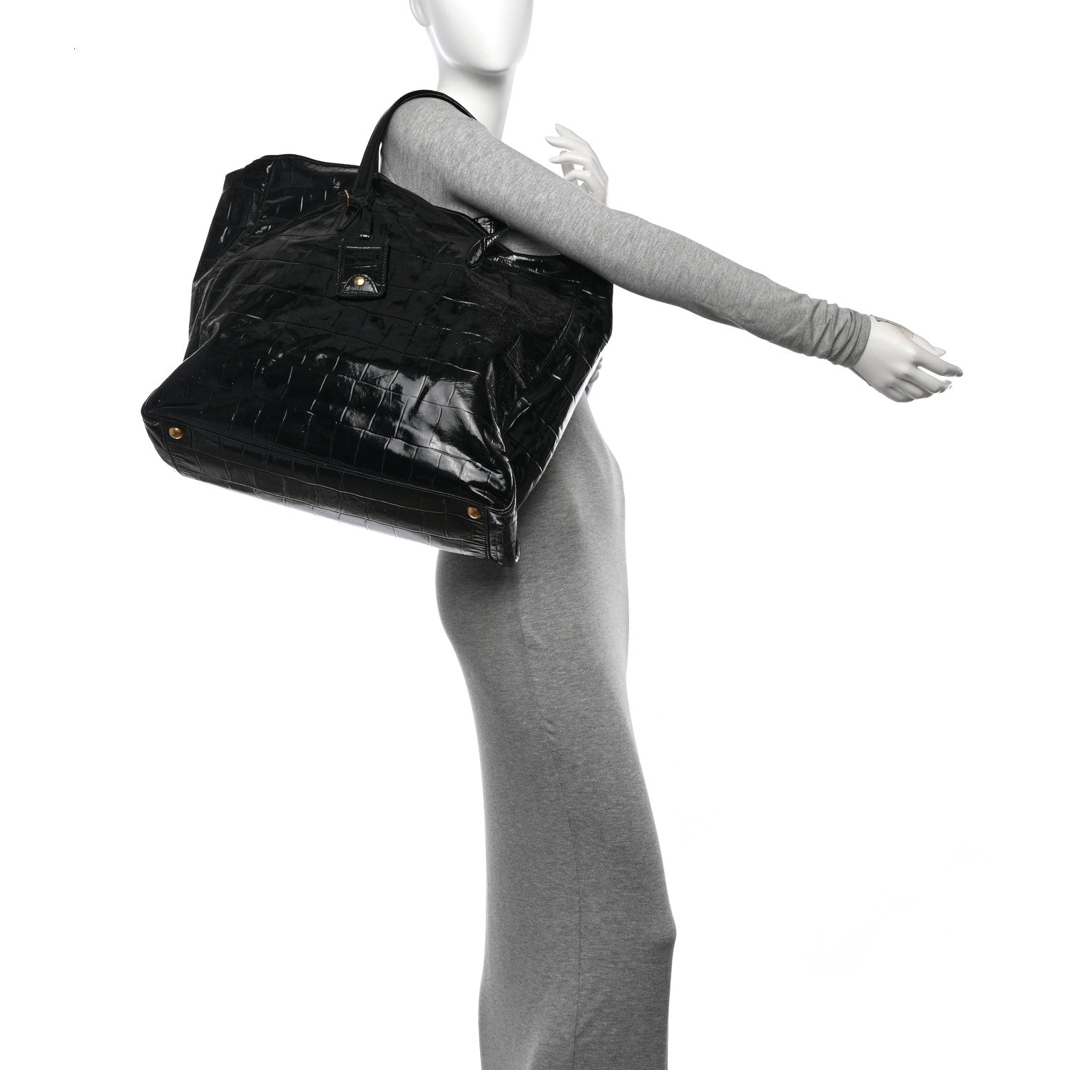 Saint Laurent Patent Crocodile Embossed Raspail Tote Black 2 of 9