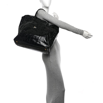 Saint Laurent Patent Crocodile Embossed Raspail Tote Black 2 of 9