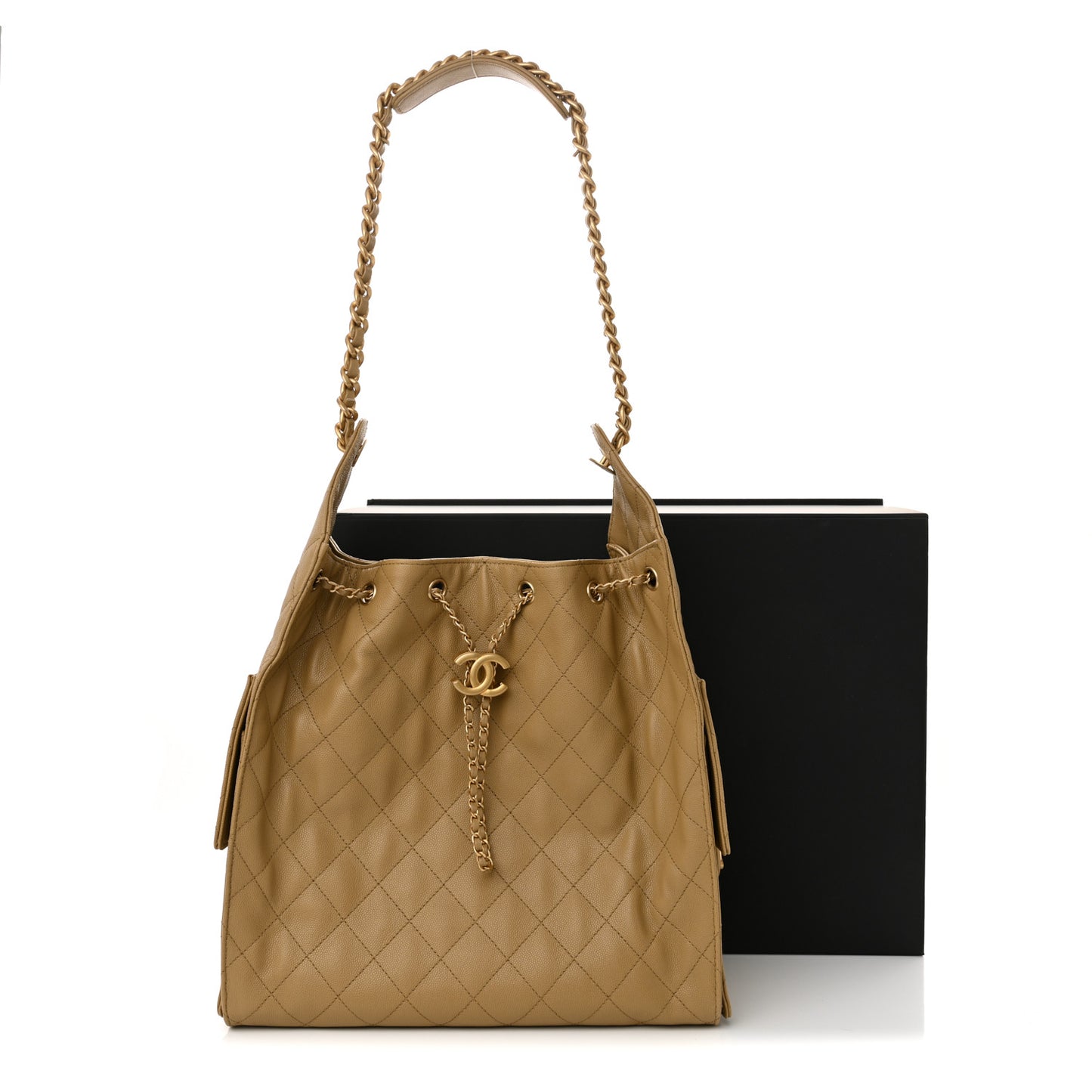Caviar Quilted Medium Chanel 25 Handbag Dark Beige