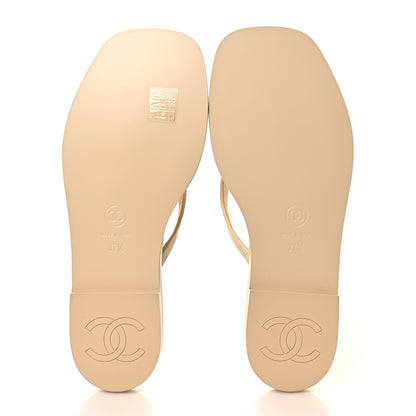 Chanel Goatskin CC Times Square Thong Sandals 37.5 Beige 10 of 20