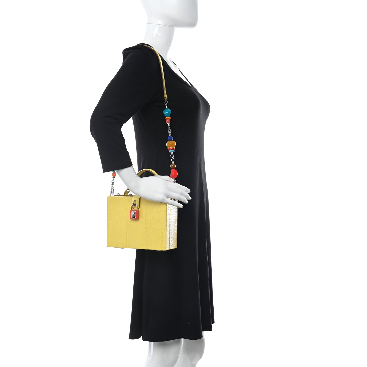 Snakeskin Padlock Box Bag Yellow