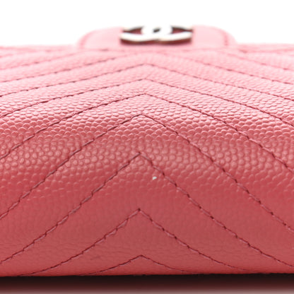 Chanel Caviar Chevron Quilted Large Gusset Flap Wallet Pink 11 of 16