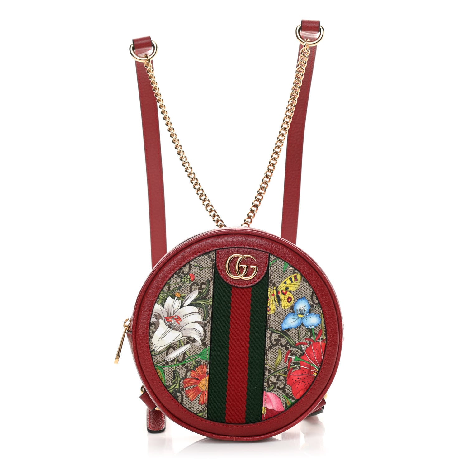 Gucci GG Supreme Monogram Web Flora Mini Ophidia Round Backpack Red 1 of 10