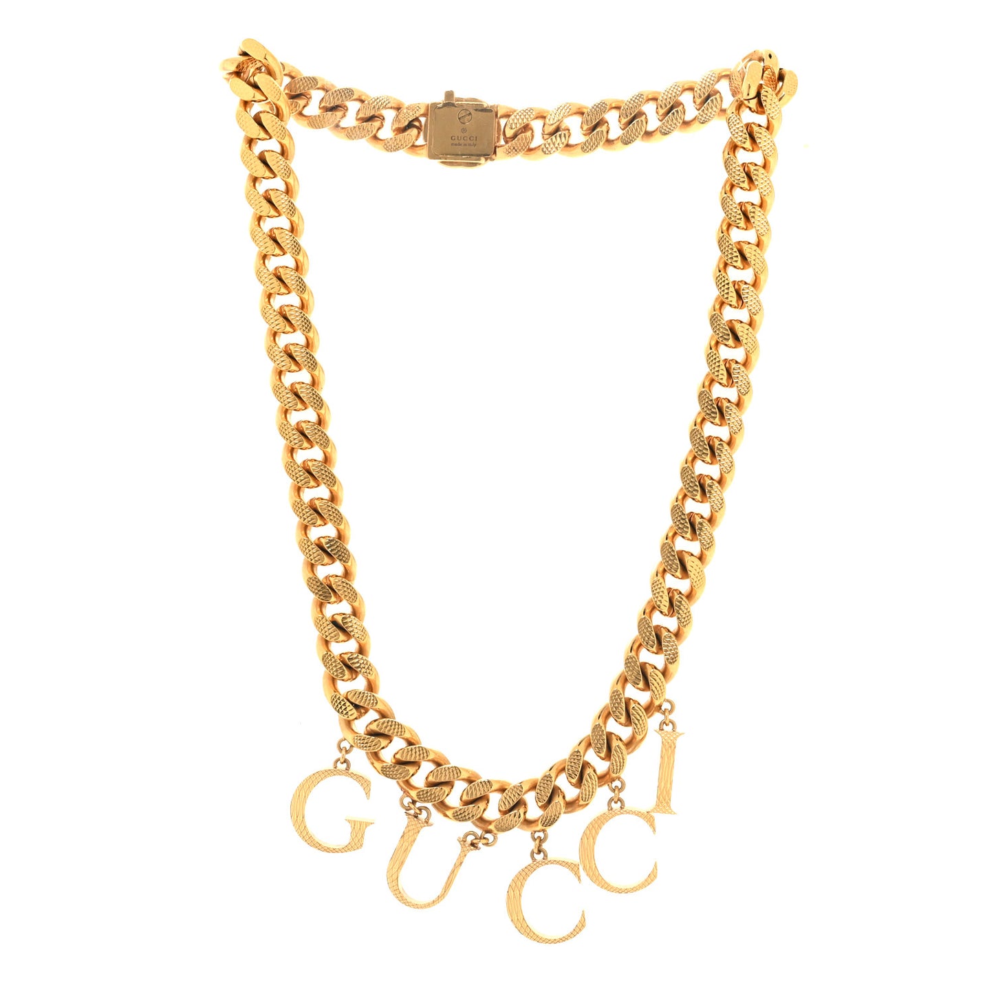 Metal Script Logo Interlocking Chain Necklace Gold