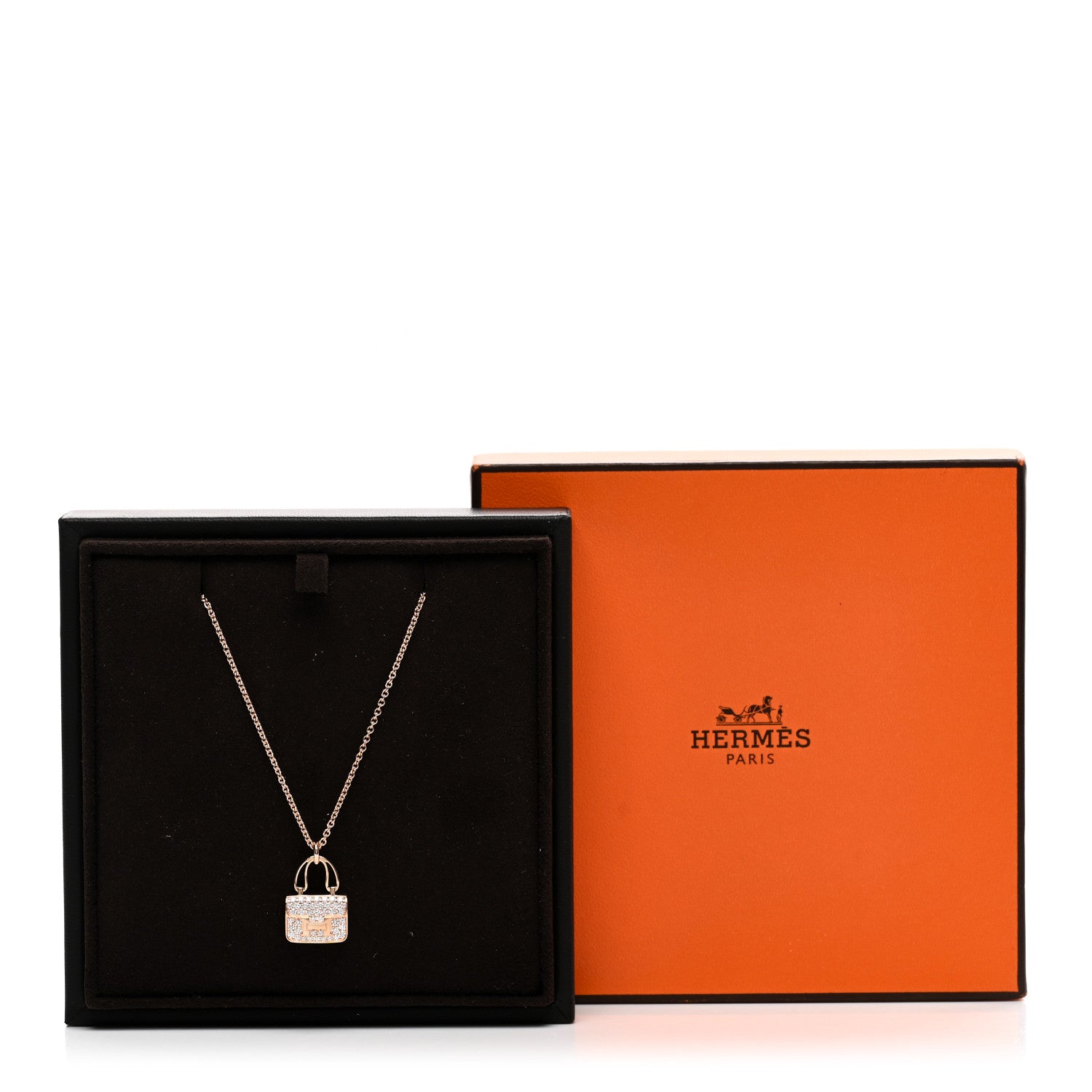 Hermes 18K Rose Gold Diamond Constance Amulettes Pendant Necklace 6 of 6