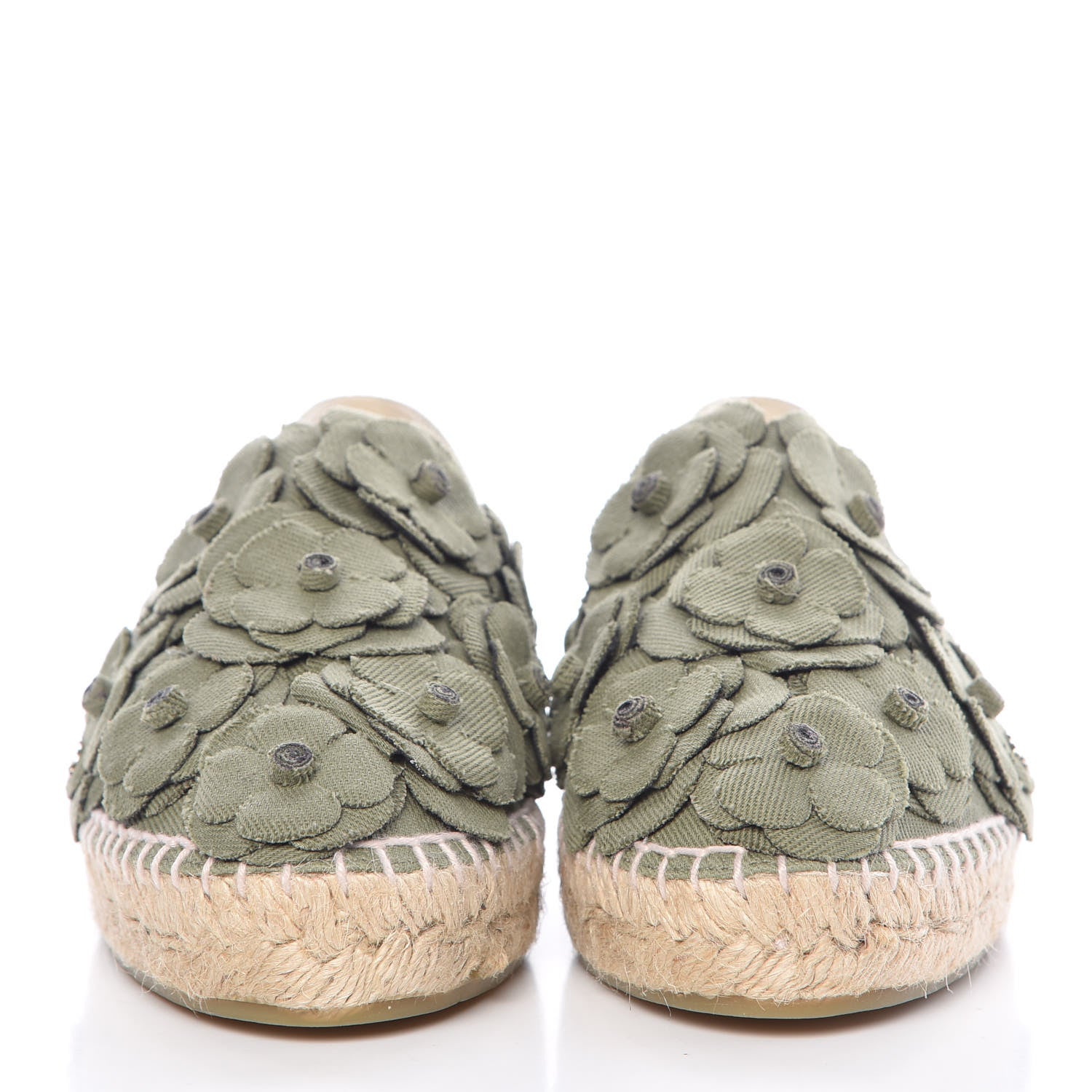 Chanel Fabric Camellia CC Espadrilles 38 Khaki 2 of 10