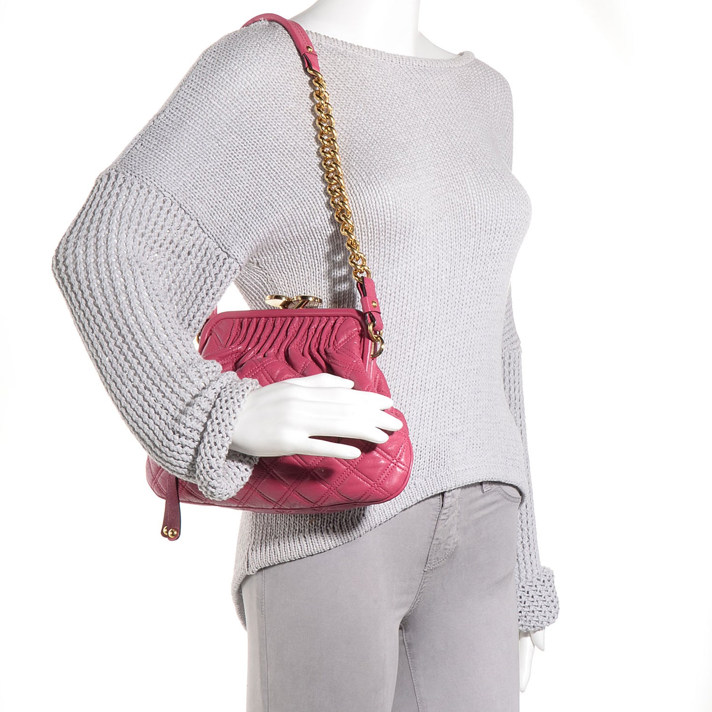 Lacquered Leather Quilted Little Stam Pink