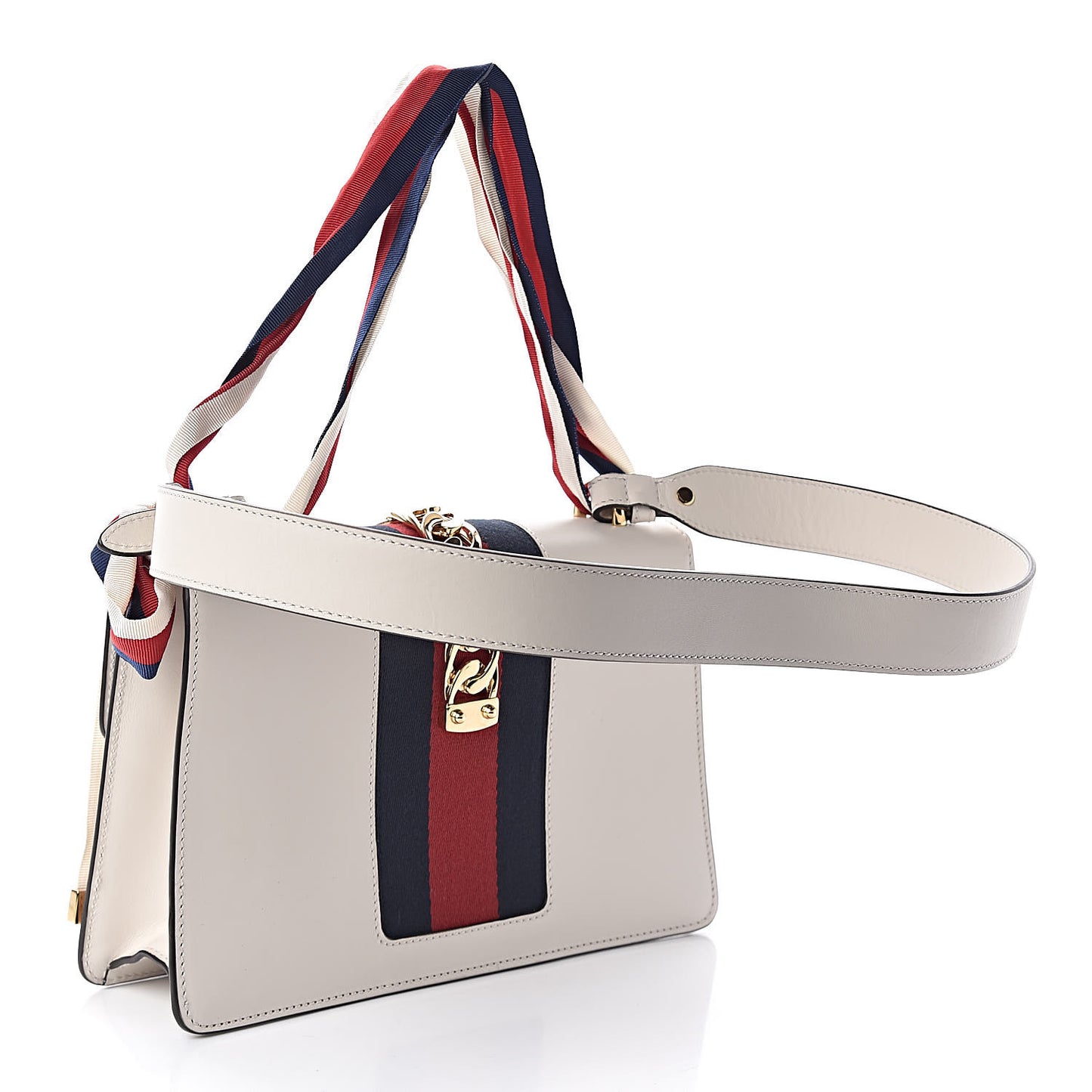 Calfskin Embroidered Small Sylvie Shoulder Bag White