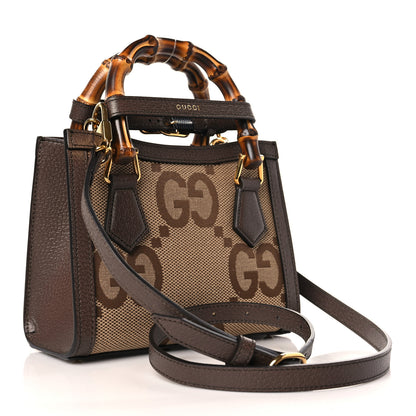 Gucci Monogram Jumbo GG Textured Dollar Calfskin Mini Diana Tote Bag Camel Ebony New Acero 3 of 10