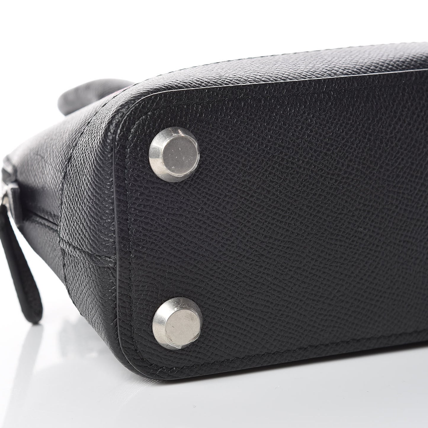 Signature Grained Calfskin Logo XXS Ville Top Handle Bag Black Rose Shocking