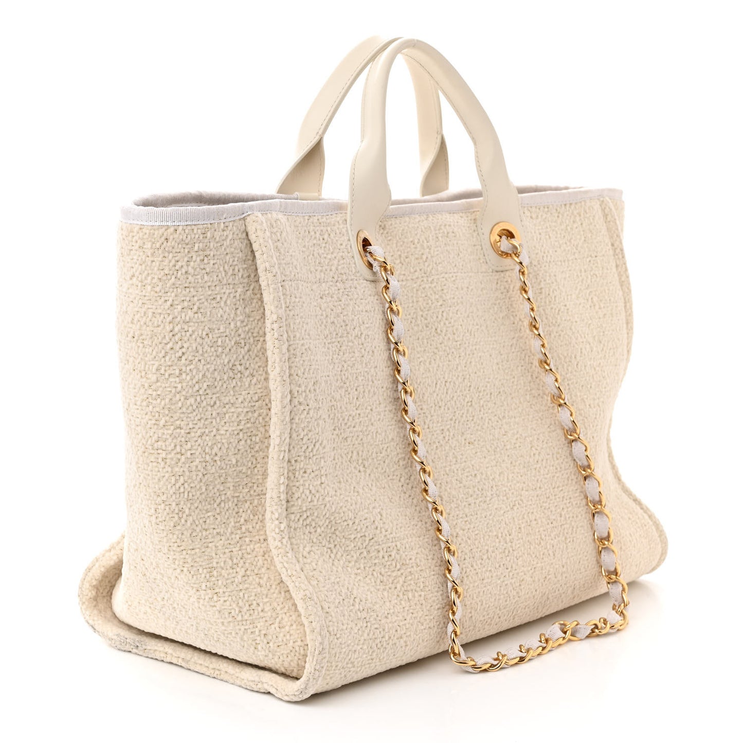 Lurex Boucle Medium Deauville Tote White