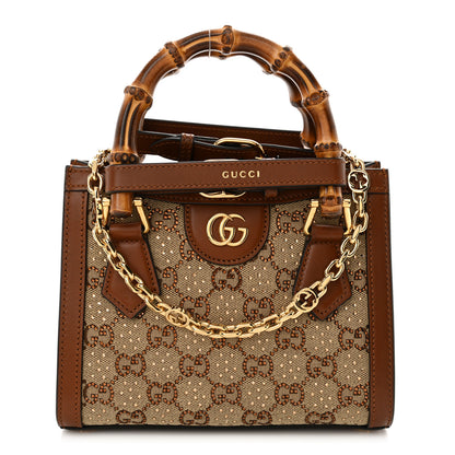 Gucci New Canvas Charisma Calfskin Crystal GG Monogram Mini Diana Tote Bag Camel Ebony 1 of 11