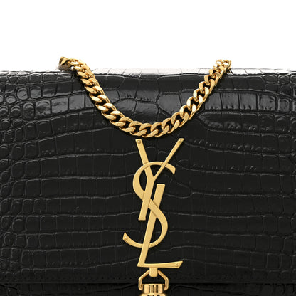 Saint Laurent Calfskin Crocodile Embossed Medium Classic Monogram Kate Tassel Satchel Black 8 of 11