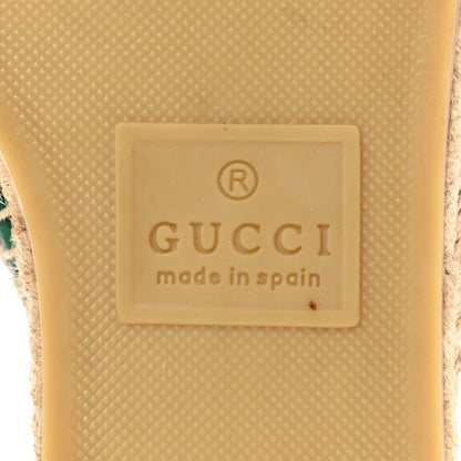 Gucci Malaga Kid Perforated Criss Cross Espadrille Slide Sandals 37 Emerald Hibiscus Red 6 of 10