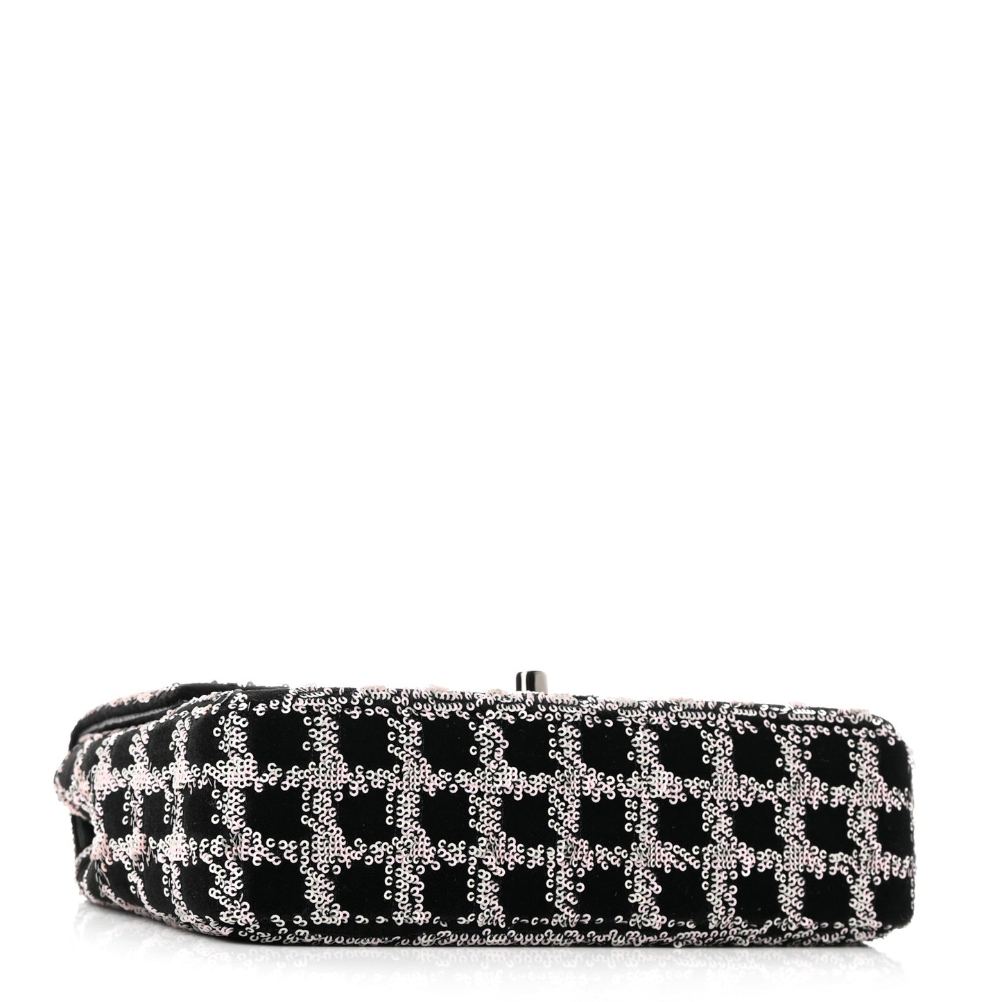 Velvet Sequin Mini Houndstooth Rectangular Flap Black Pink