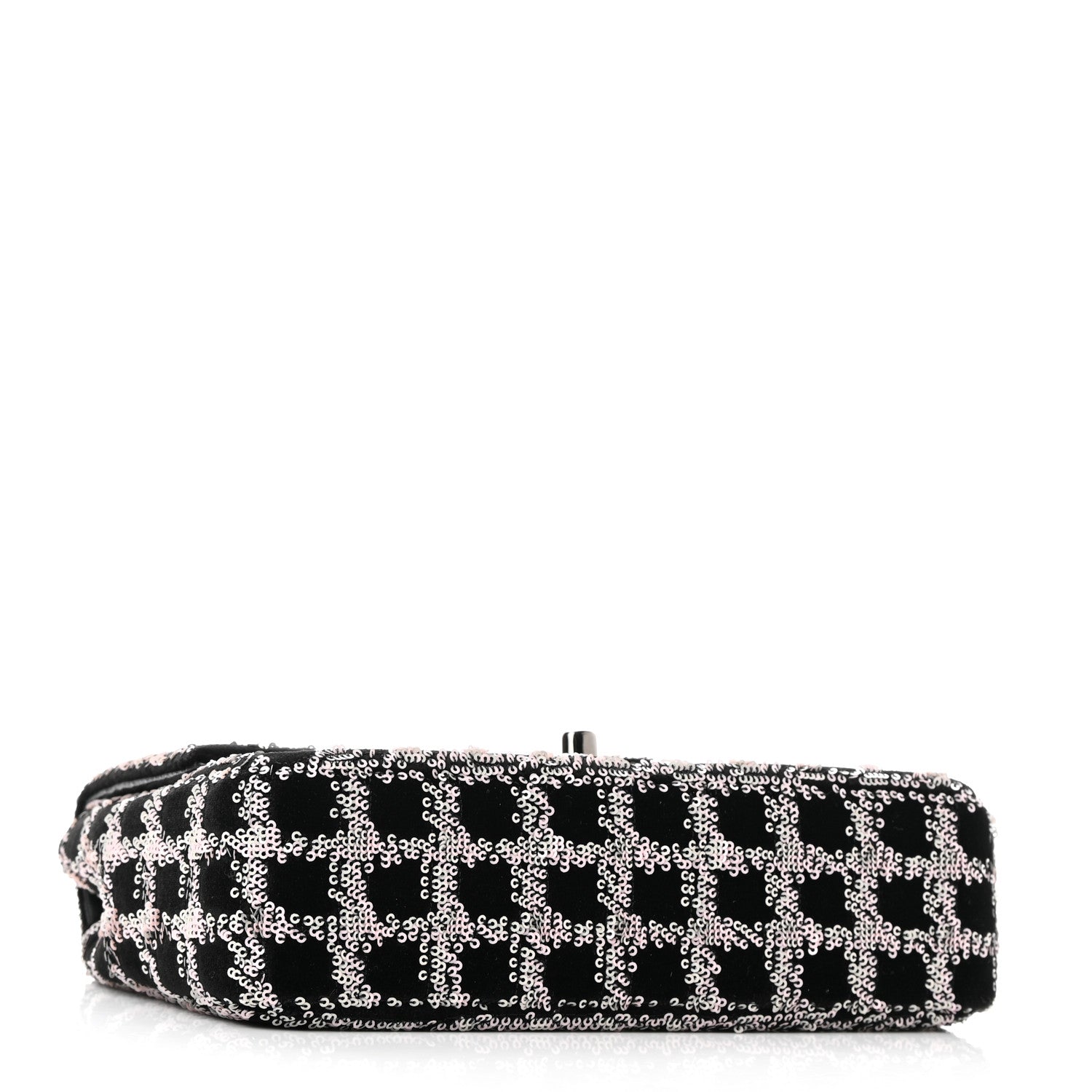 Chanel Velvet Sequin Mini Houndstooth Rectangular Flap Black Pink 3 of 10