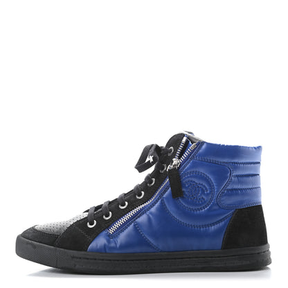 Chanel Calfskin Pearl High Top CC Sneakers 38 Black Blue 1 of 9