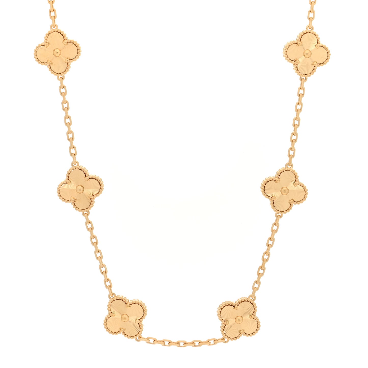 18K Yellow Gold 10 Motifs Guilloche Vintage Alhambra Necklace