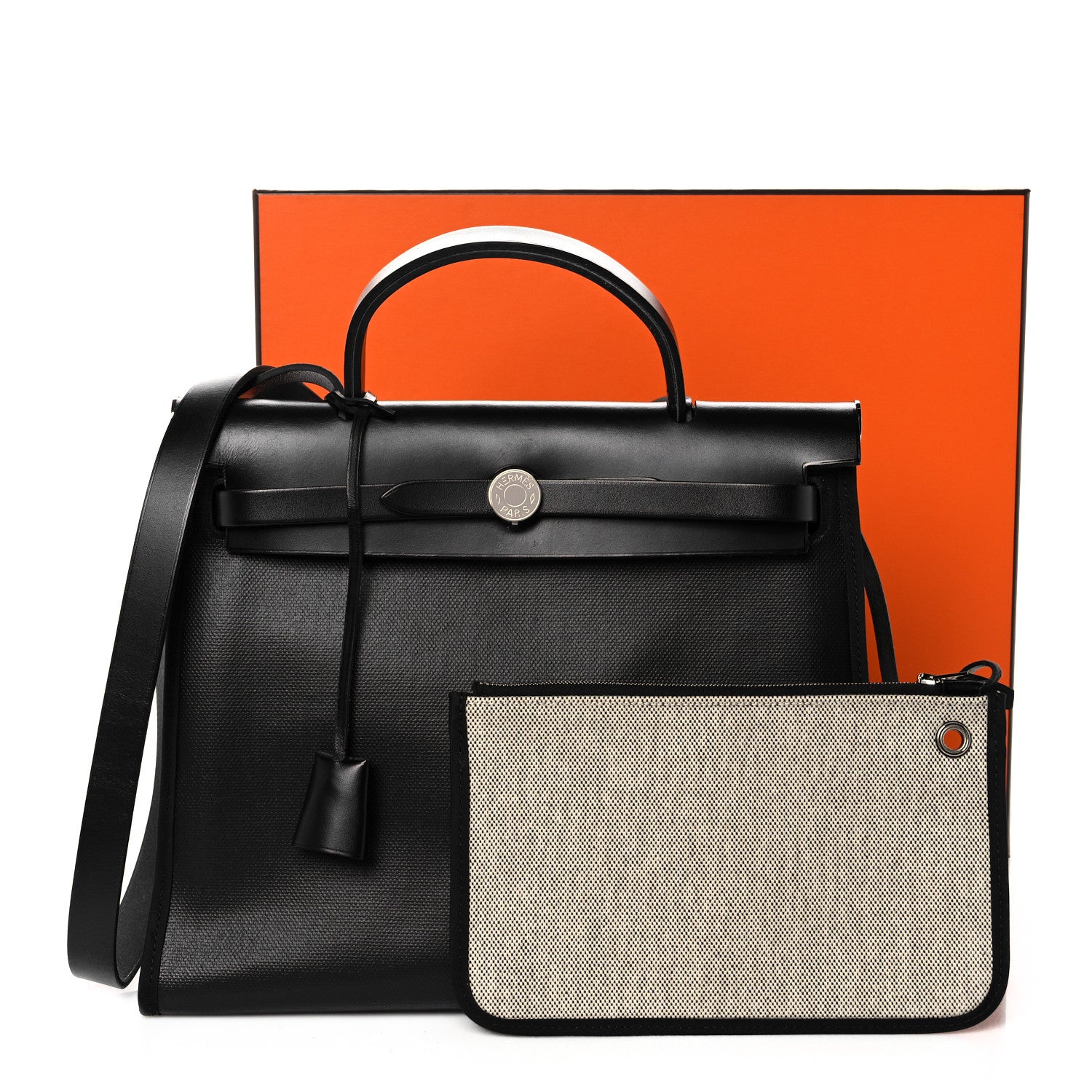 Hermes Toile H Berline Vache Hunter Herbag Zip PM 31 Black Ecru 13 of 13
