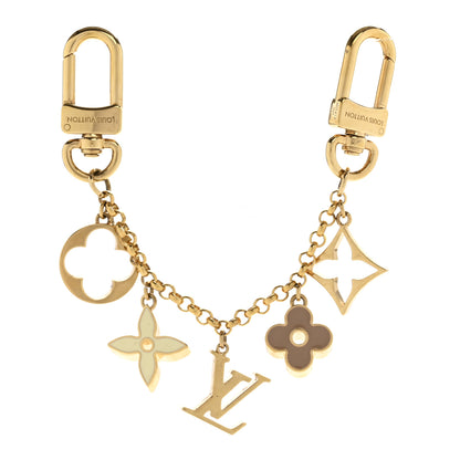 Louis Vuitton Brass Enamel Fleur De Monogram Bag Charm Chain Gold 1 of 4