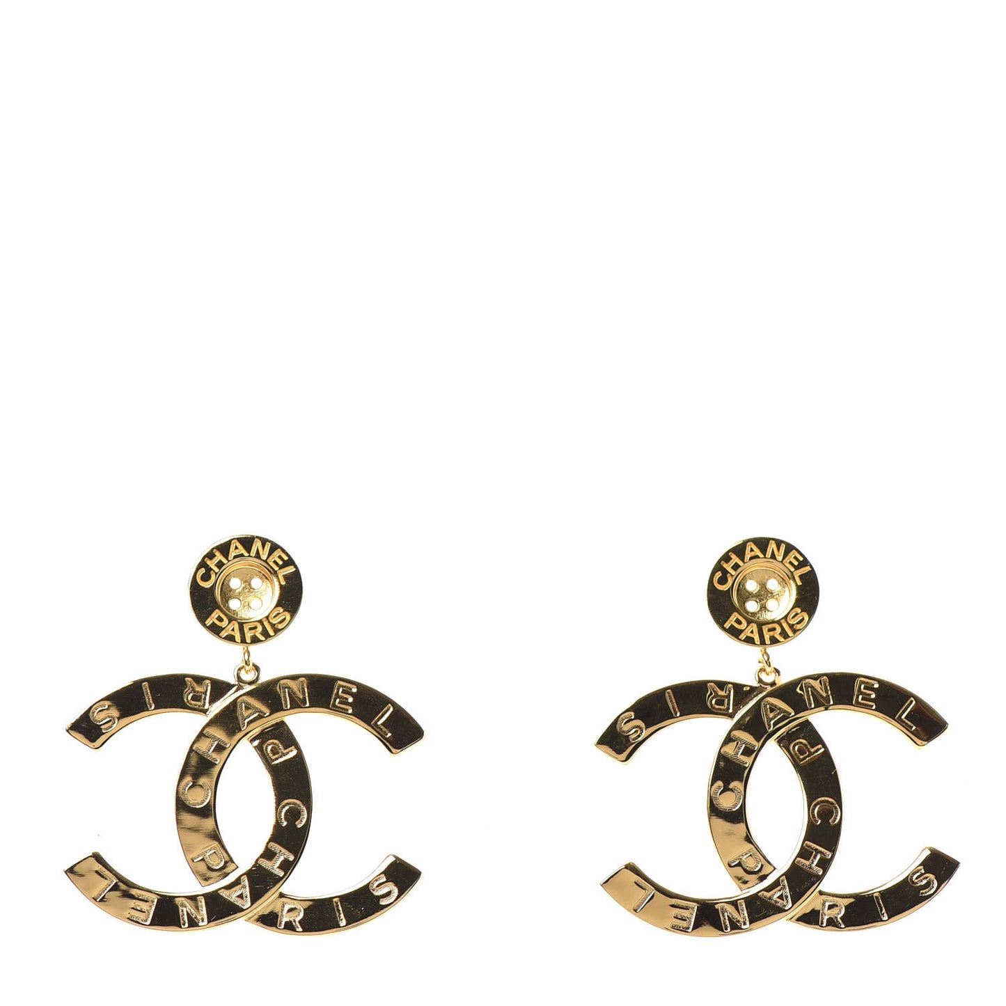 Metal Large Paris Button Earrings Gold