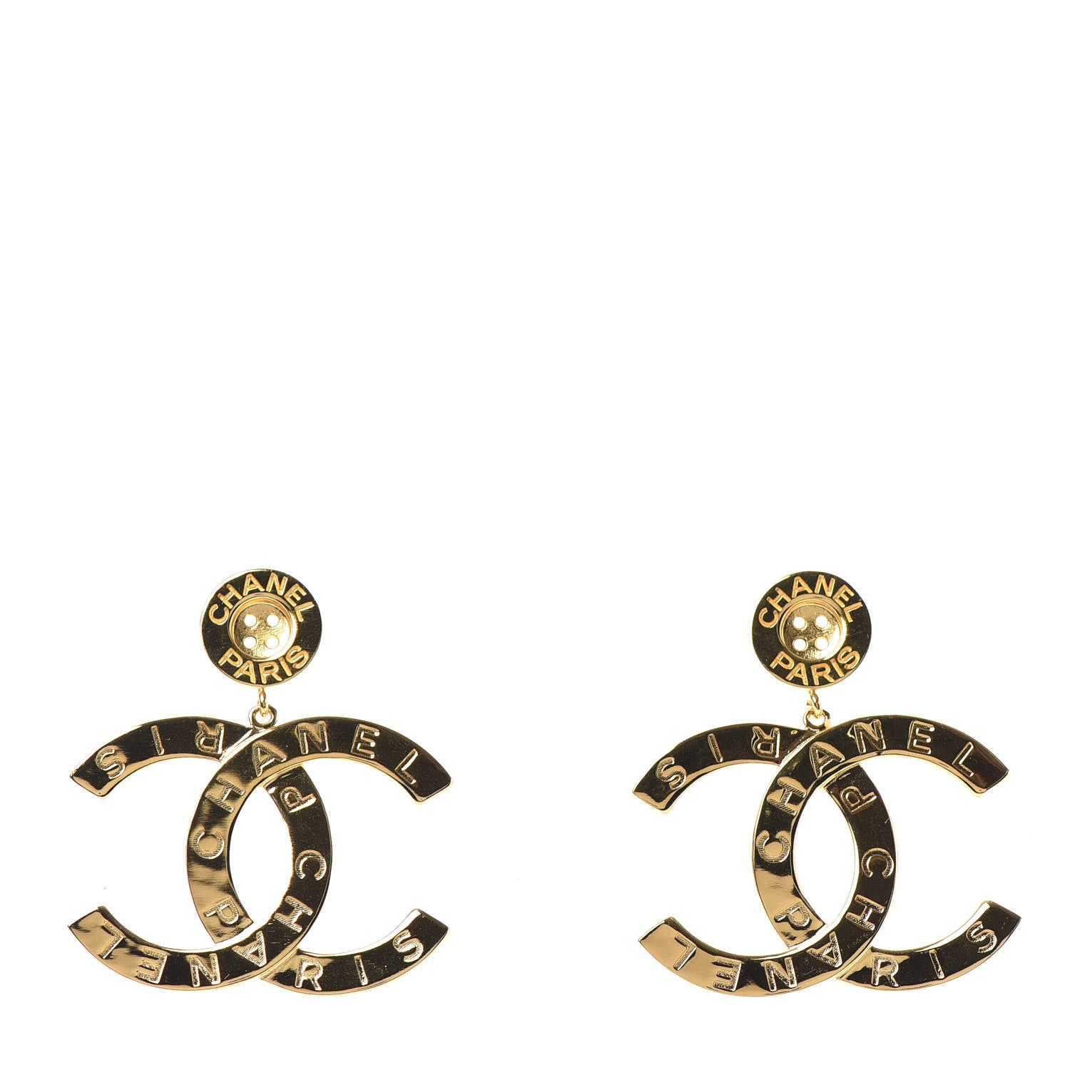 Chanel Metal Large Paris Button Earrings Gold 1 of 4