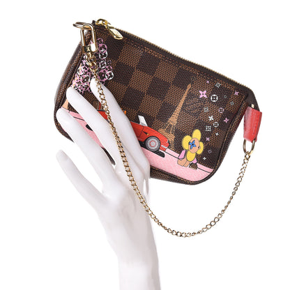 Louis Vuitton Damier Ebene 2019 Christmas Animation Mini Pochette Accessories Red 2 of 8