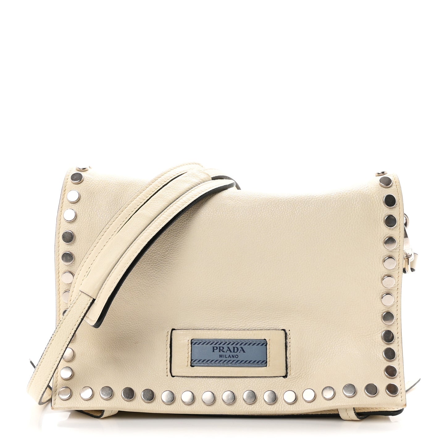 Glace Calf Studded Etiquette Flap Bianco Astra