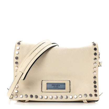 Prada Glace Calf Studded Etiquette Flap Bianco Astra 1 of 10