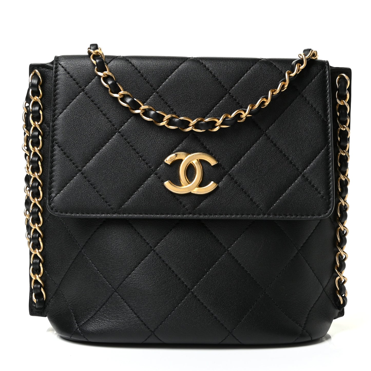 Calfskin Quilted Chain Small Hobo Bag Black