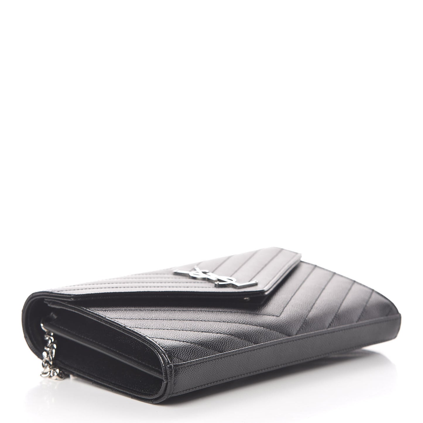 Grain De Poudre Matelasse Chevron Monogram Chain Wallet Black