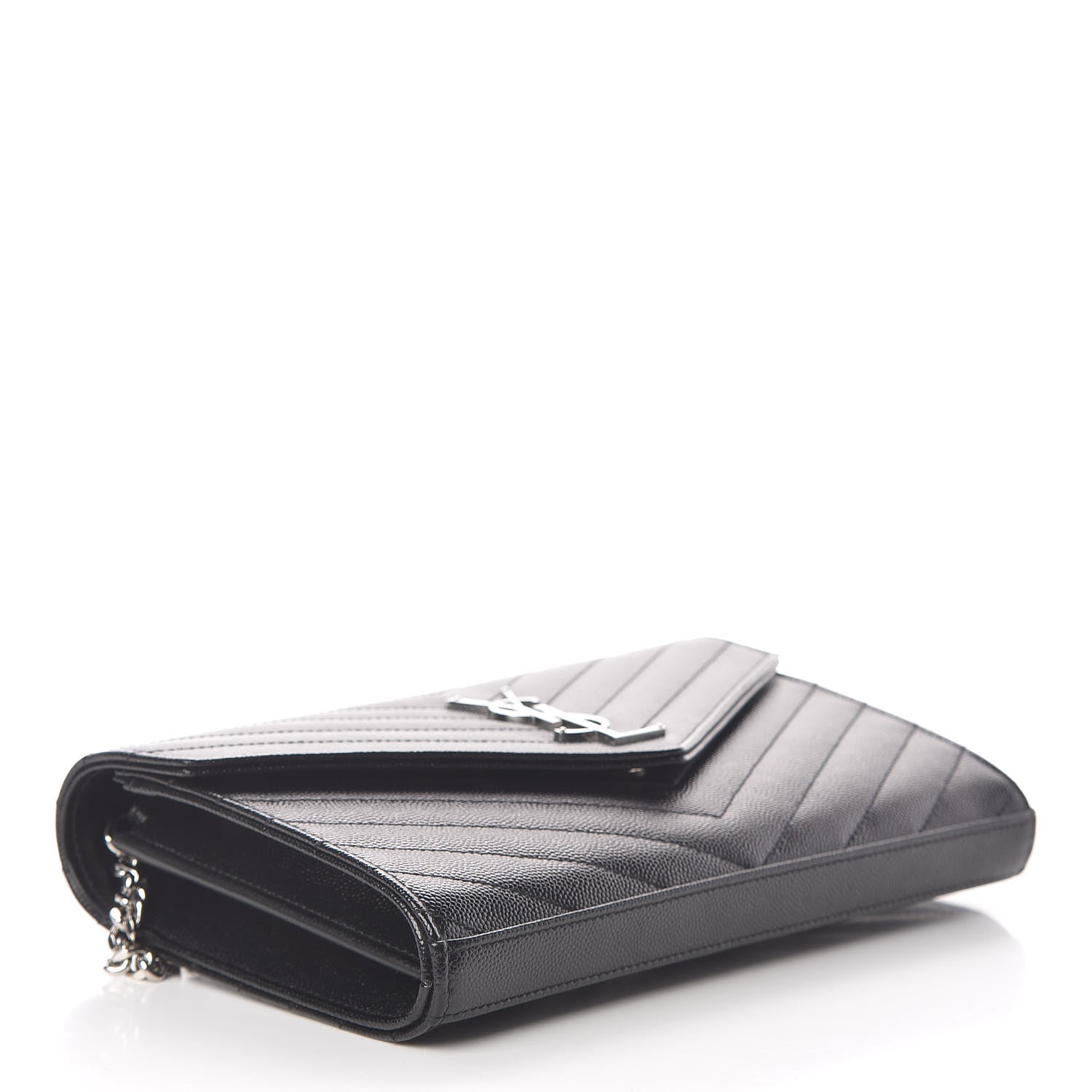 Saint Laurent Grain De Poudre Matelasse Chevron Monogram Chain Wallet Black 4 of 10