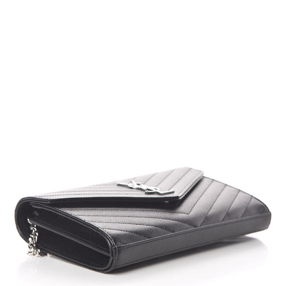 Saint Laurent Grain De Poudre Matelasse Chevron Monogram Chain Wallet Black 4 of 10