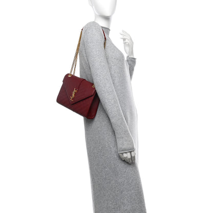 Saint Laurent Grain De Poudre Textured Mixed Matelasse Triquilt Medium Monogram Satchel Oxblood 2 of 10