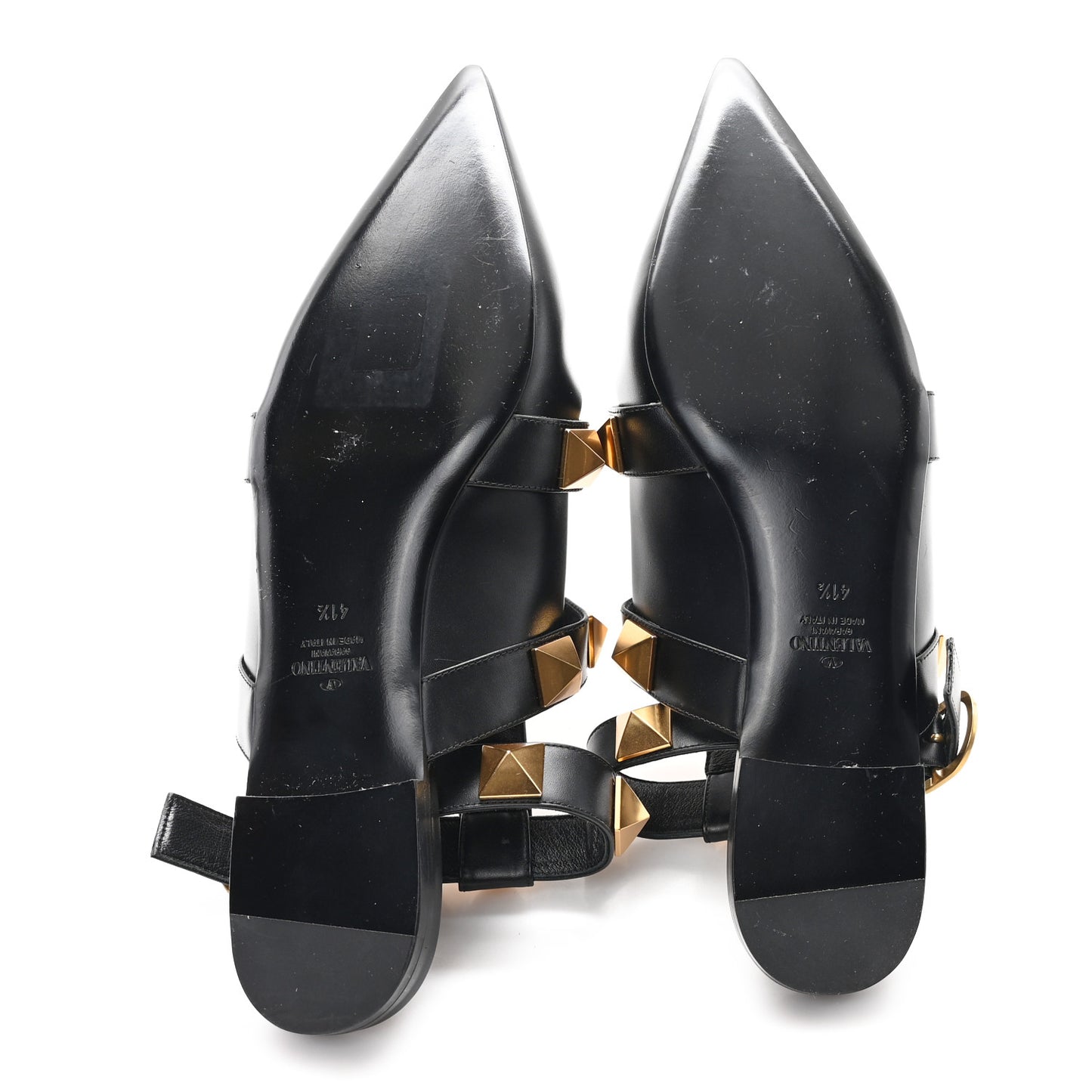 Calfskin Roman Stud Ankle Strap Flat Mules 41.5 Black